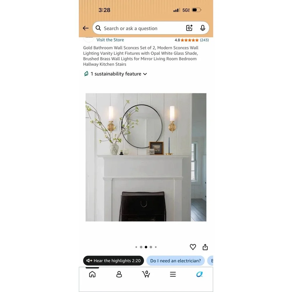 Gold Bathroom Wall Sconces Set of 2, Modern Sconces Wall Lighting Fixtures